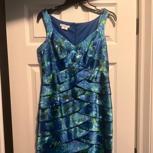 Beautiful Blue/Green Print MIDI Dress